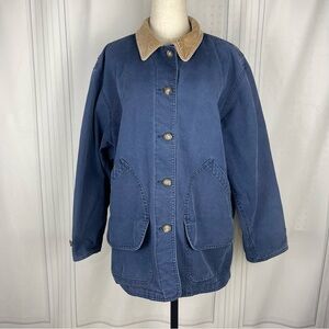Vintage 90's Lands' End Chore Jacket - 100% Cotton - Navy/Tan - Women's 14-16‎